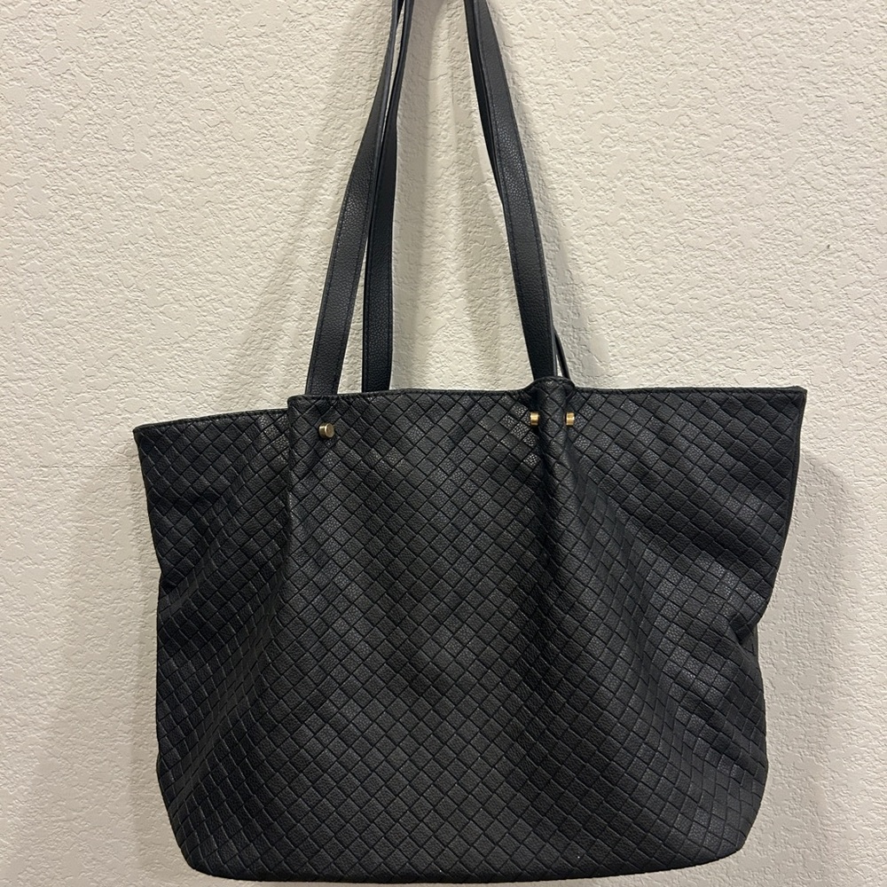 Quilted Black Leather Tote Bag